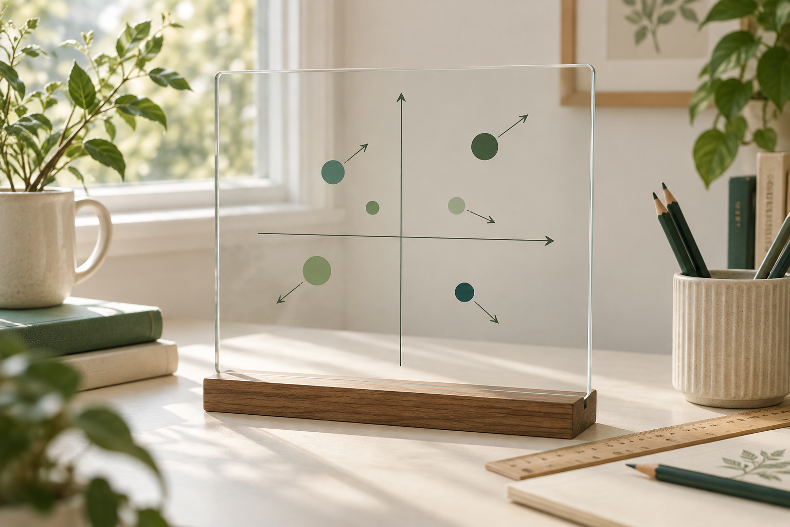 Ilustración conceptual de presencia y balance de implicaciones en dos ejes